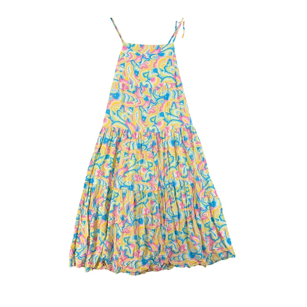 Kenny Flowers The Positano Tiered Maxi Dress Multicolor Fish Print Small Resort
